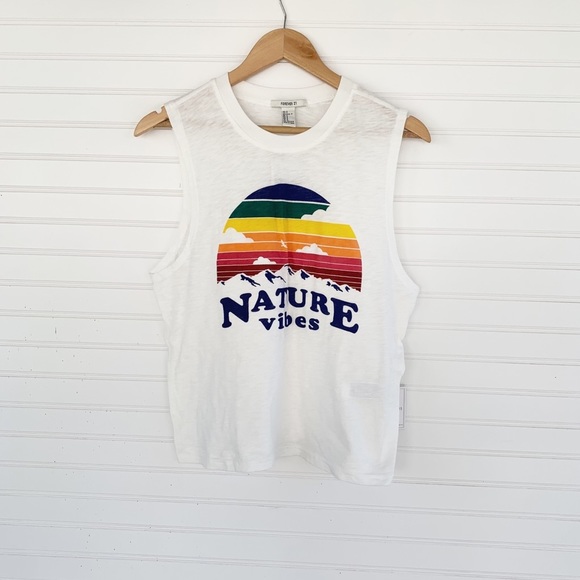 Forever 21 white graphic nature muscle tee tank top size Small NWT - Picture 1 of 5